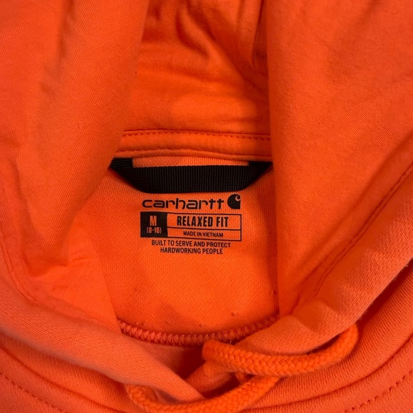 Carhartt Relaxed Fit Logo Print Hooded Sweatshirt Womens Sz Med (8-10) Orange - Picture 3 of 8